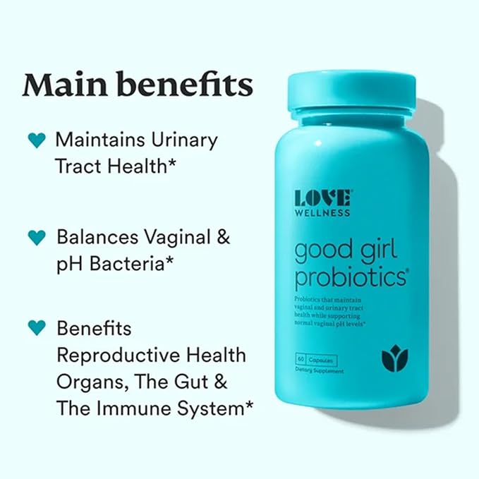 Love Wellness Good Girl Probiotics | Women's Vaginal Health Supplement | Vaginal Probiotics for Women pH Balance & Urinary Tract Health | Support Vaginal Odor & Flora | 60 Count