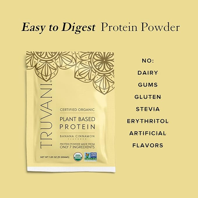 Truvani Vegan Pea Protein Powder | Banana Cinnamon | 20g Organic Plant Based Protein | 10 Travel Packets | Keto | Gluten & Dairy Free | Low Carb | No Added Sugar