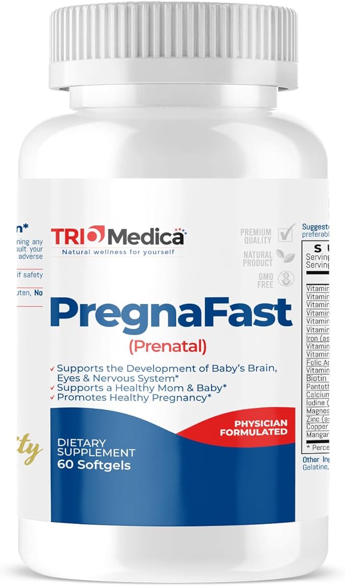 PregnaFast Prenatal Multivitamin Softgels, Supports Healthy Growth, Brain Development, Iron, Folic Acid, Vitamins C, E, (30 Day Supply-60 Count)