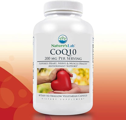 Nature's Lab CoQ10 200mg Nutritional Supplement - Supports Heart, Nerve & Muscle Health* - 60 Count (2 Month Supply)