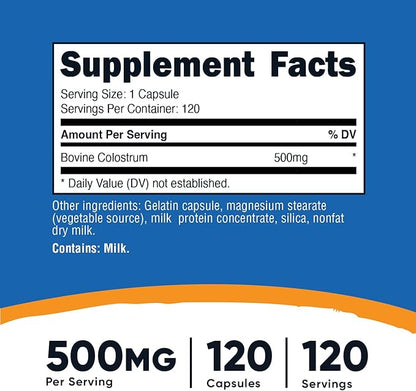 Nutricost Colostrum 500mg, 120 Capsules - Gluten Free & Non-GMO