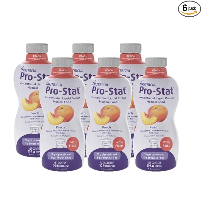 Pro-Stat Concentrated Liquid Protein Medical Food - Peach Flavor with Fiber, 30 Fl Oz Bottle (Case of 6)