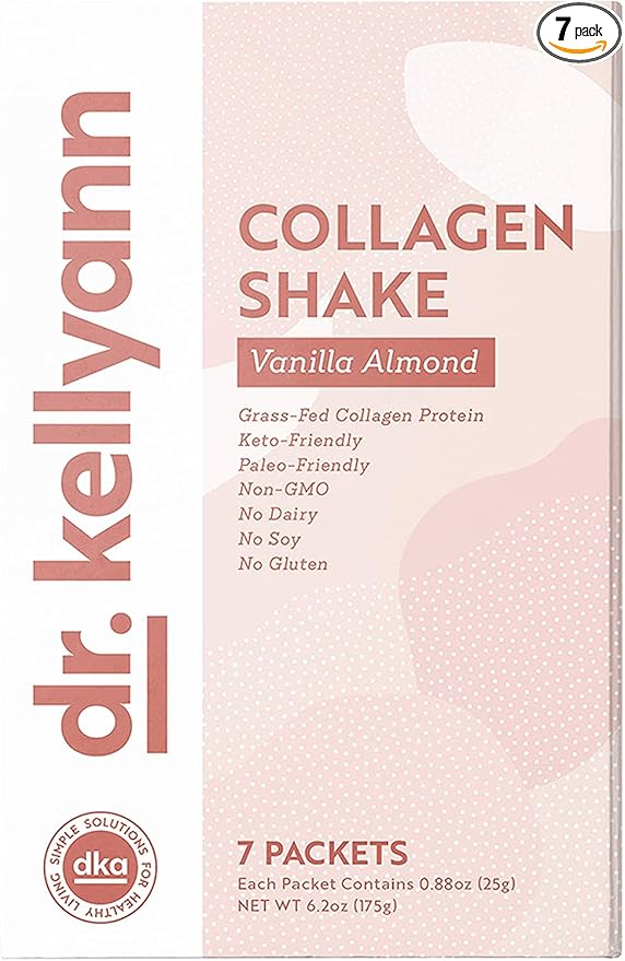 Dr. Kellyann Keto Vanilla Almond Shakes (7 Servings) – Grass-Fed Collagen Protein, Gluten-Free, Non-GMO, Keto-Friendly, 1 Pack