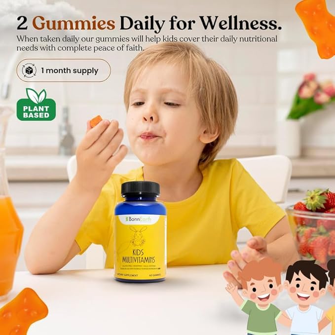 Kids Multivitamin Gummies – Easy to Chew, Delicious Multi-Flavored – Essential Vitamins A, B6, B12, C, D, E, Biotin, Iodine, Zinc – Kids Vitamins for Daily Nutritional Needs – 60 Gummies
