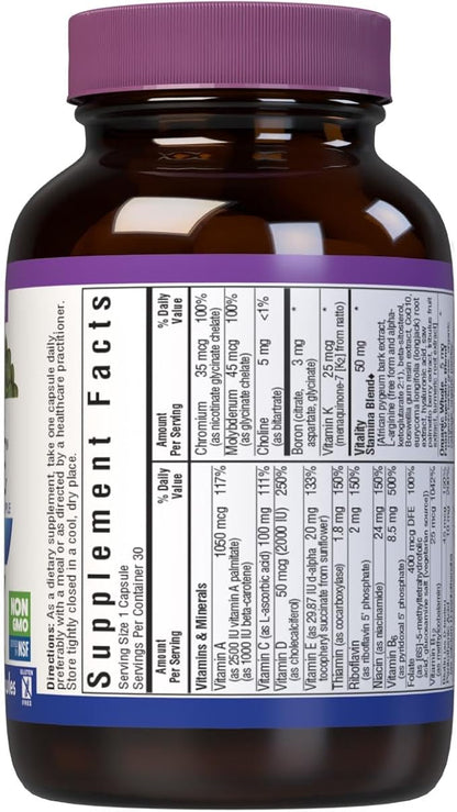 Bluebonnet Nutrition Mens' ONE 40+ Whole Food-Based Multiple, Men Multivitamin for Men 40+, Soy-Free, Non-GMO, Gluten Free, Kosher, 30 Vegetable Capsules, 30 Servings