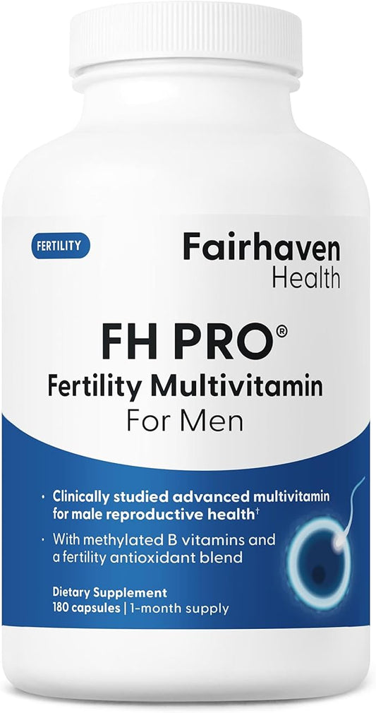 Fairhaven Health FH Pro for Men | Premium Fertility Supplement for Men | Optimal Count Support and Motility for Him | Male Multivitamin for Conception Support | 180 Capsules | 1 Month Supply