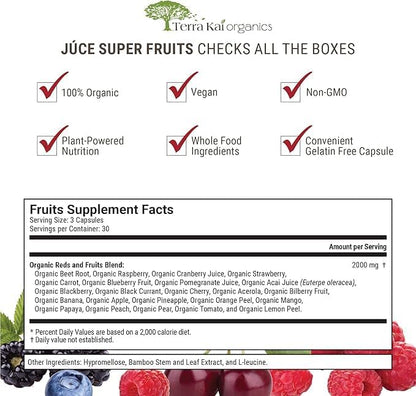 Júce Organic Super Fruits Supplement Gluten/Gelatin Free, Non-GMO, Soy Free & Vegan | Reds Superfood Capsules | 23 Fruits (90 Count)