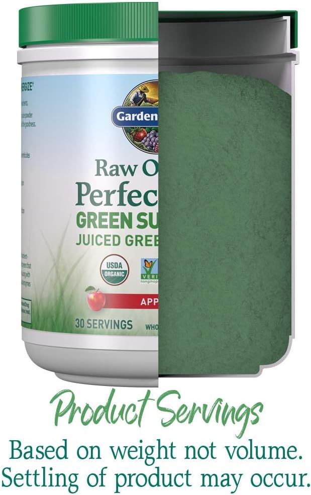 Garden of Life Raw Organic Perfect Food Green Superfood Juiced Greens Powder - Apple Flavor, 30 Servings - Vegan Gluten Free Whole Food Dietary Supplement, Greens Plus Probiotics & Enzymes