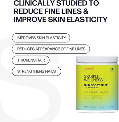 Sparkle Wellness Skin Boost Plus (Acai Lemonade) [50-Serves] | Collagen Powder Supplement with VERISOL Bioactive Hydrolyzed Collagen Peptides, Vitamin C & Hyaluronic Acid to Improve Skin Elasticity