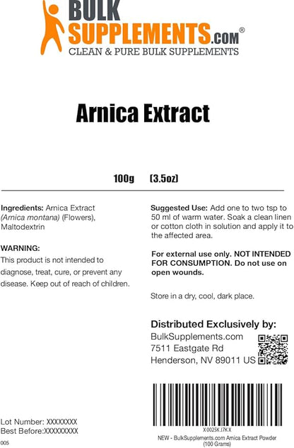 BulkSupplements.com Arnica Powder - Arnica Montana Powder, from Dried Arnica Flower - Arnica Flower Powder, Servings Vary, 100g (3.5 oz) (Pack of 1)