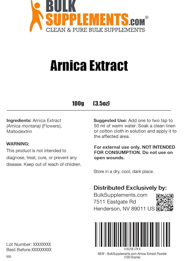 BulkSupplements.com Arnica Extract Powder - Herbal Supplements, from Dried Arnica Flower, Arnica Powder - Arnica Montana Extract, Servings Vary, 100g (3.5 oz) (Pack of 1)