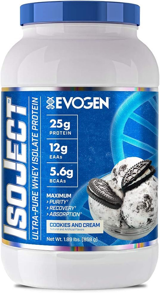 Evogen Isoject - Whey Protein Isolate | Ultra-Pure Whey Protein Powder with Ignitor Enzymes, BCAAs, and EAAs | Enhanced Absorption & Recovery | Cookies and Cream | 26 Servings