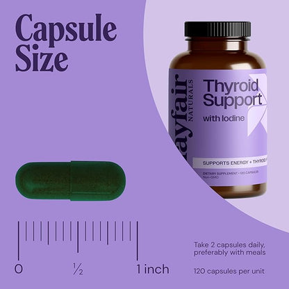 Thyroid Support with Iodine, Natural Supplement for Women and Men, Supports Energy and Thyroid Health, 120 Capsules