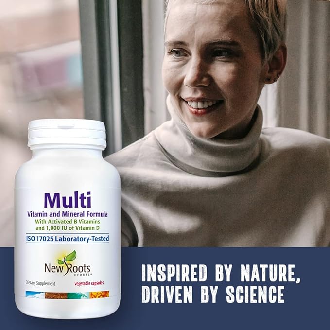 NEW ROOTS HERBAL – Multi (60 Veg Caps)|Vitamins C D E B1 B2 B6 B12, Biotin, Niacin, Zinc | Optimal Health & Energy| Healthy Skin| Supports Immunity