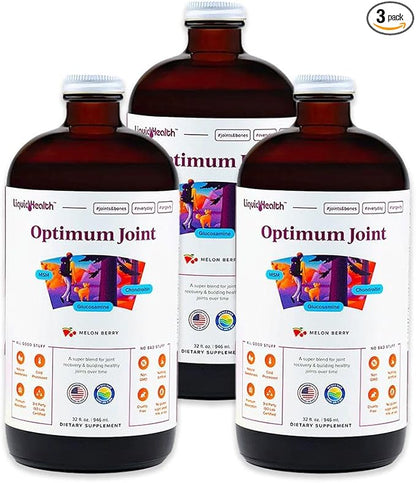 LIQUIDHEALTH Optimum Joint Support Liquid Multivitamin with Glucosamine, Chondroitin, MSM, Hyaluronic Acid - Increase Mobility, Joint Comfort, for Runners & Athletes, Sugar-Free, Vegan (3pack)