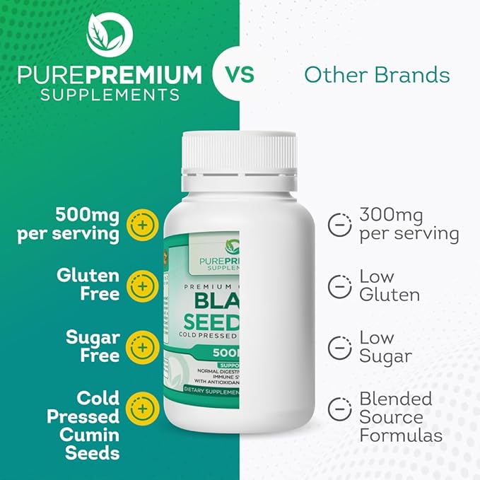 PurePremium Black Seed Oil 500mg - Organic Nigella Sativa Seeds - Cold Pressed Black Cumin Seed Oil Extract - Hair & Skin Blackseed Oil Supplement for Men and Women - 3 Months Supply - 90 Capsules