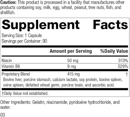 Standard Process Niacinamide B6 - Whole Food Energy, Metabolism and Nervous System Supplements with Soy Protein, Vitamin B6, Ascorbic Acid, Calcium Lactate, and Niacinamide - 90 Capsules