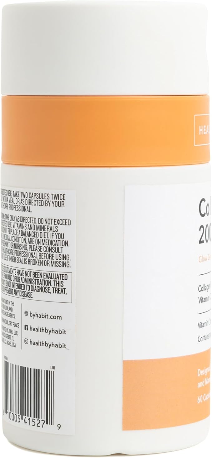 Health by Habit Collagen Supplement (60 Capsules) - Vitamin C & Vitamin E, 2000mg, Collagen Peptides, Superior Absorption, Support Your Skin, Non-GMO, Sugar Free (1 Pack)