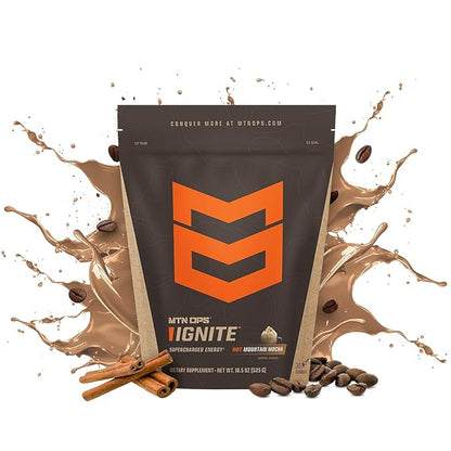 MTN OPS Hot Ignite Coffee Alternative | Mountain Mocha Flavor | Instant Coffee Nootropic & L-Arginine L-Citrulline Blend for Cognitive Clarity, & Focus | 200mg Caffeine | 30 Servings
