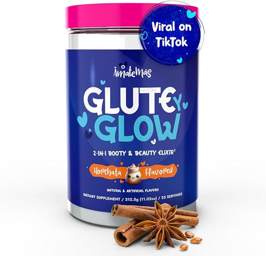 Glute Y Glow, Creatine for Women 2-in-1 Booty & Beauty Elixir W/Creatina para Glúteos┃Supports Faster Hair Growth, Stronger Nails & Glowing Skin - Horchata Flavor