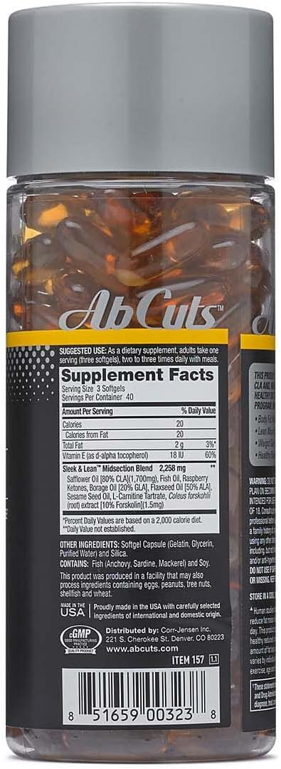 Sleek and Lean - 120 Easy-to-Swallow Softgels - CLA Supplement, Fish Oil, Flaxseed Oil, L-Carnitine - Helps Increase Antioxidant Supply