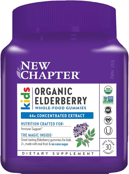 New Chapter Elderberry Gummies for Kids 2+, USDA Organic,64x Concentrated Pure Elderberry for Immune Support,Great Tasting Whole-Food Gummies, Vegan & Non-GMO, 30 ct