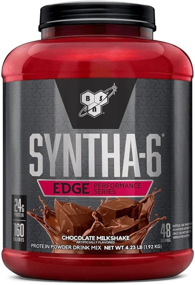 BSN SYNTHA-6 Edge Protein Powder, Chocolate with Hydrolyzed Whey, Micellar Casein, Milk Isolate, Low Sugar, 24g Protein, Milkshake, 48 Servings