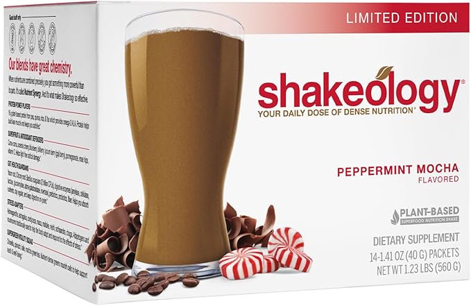 BODi Shakeology Vegan Protein Powder - Gluten Free, Superfood Protein Shake - Helps Support Healthy Weight Loss, Lean Muscle Support, Manage Effects of Stress, Peppermint Mocha - 14 Servings