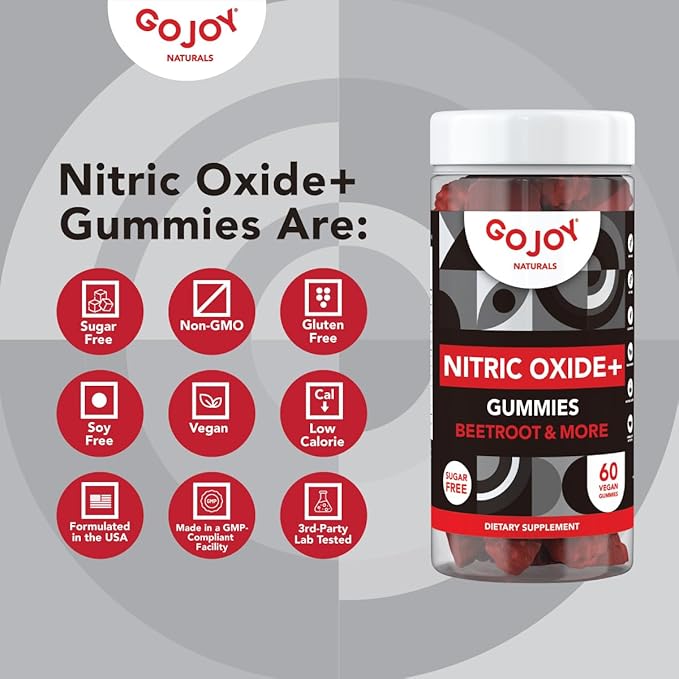 Vegan Sugar Free Nitric Oxide Gummies with Beet Root, L-Citrulline, Hawthorn Berry, Pine Bark - Nitric Oxide Supplements for Men & Women (60 Count)