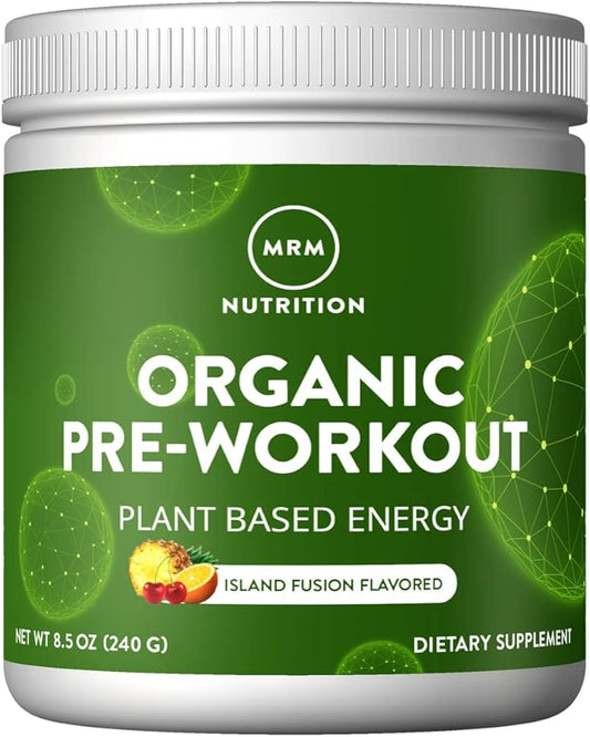 MRM Nutrition Organic Pre-Workout Powder | Island Fusion Flavored | Superfoods + 150mg Natural Caffeine + adaptogens | Clean Energy + Focus| Healthy Blood Flow | Vegan + Non-GMO | 20 Servings