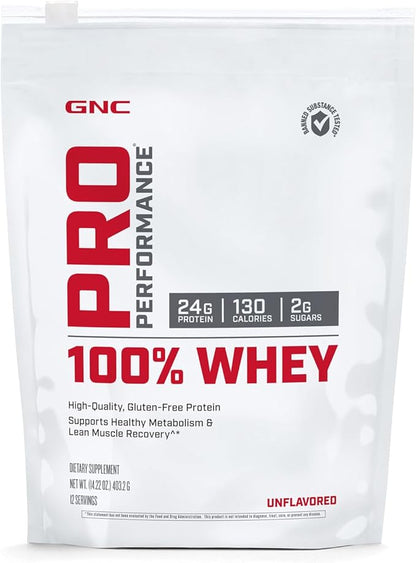 GNC Pro Performance 100% Whey Protein Powder | Supports Healthy Metabolism and Lean Muscle Recovery | Unflavored | 12 Servings