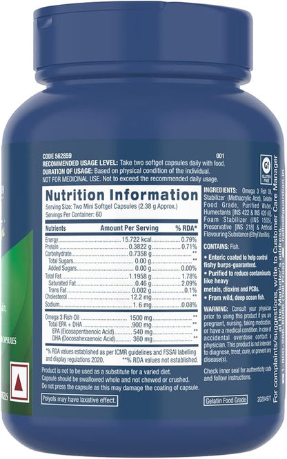GNC Triple Strength Omega 3 Fish Oil 1000mg, 120 Count, Supports Joint, Skin, Eye, and Heart Health