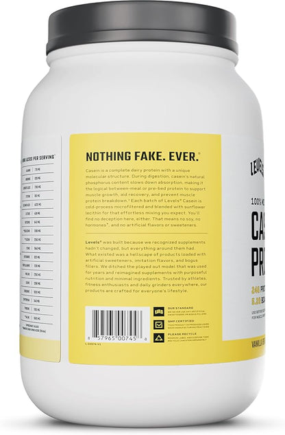 Levels 100% Micellar Casein Protein, Hormone Free, Vanilla Bean, 2LB