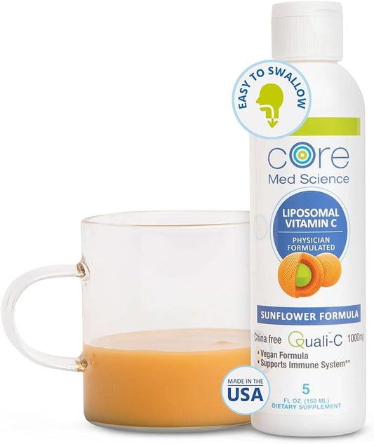 Core Med Science Liposomal Vitamin C 1000mg Liquid - Sunflower Formula, 5 Fl Oz - Natural Liposomal Vitamin C Non-GMO Supplement - Immune System Booster for Adults - Supports Collagen Formation
