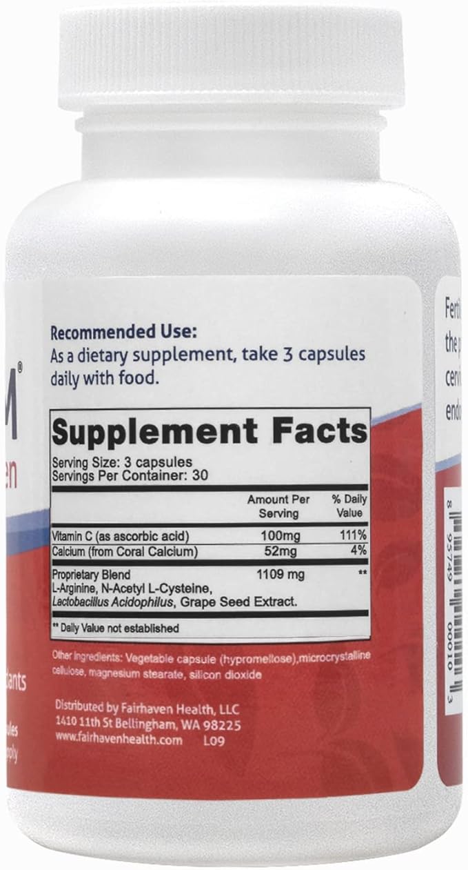 Fairhaven Health FertileCM Fertility Supplement for Women, Capsules - Fertile Cervical Mucus, Ovulation Cycle, Includes L-Arginine, N-Acetyl-Cysteine, Grape Seed Extract and Vitamin C - 90 Capsules