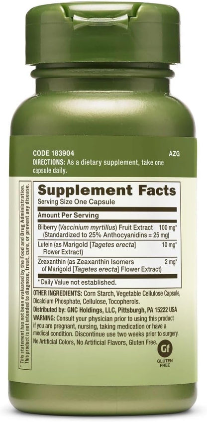 GNC Herbal Plus Bilberry Extract and Lutein Supplement, Vegetarian, Supports Eye and Vision Health, 60 Servings