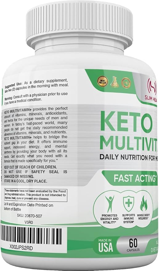 Keto Multivitamin for Women and Men - 35 Potent, Pure Ingredients - Vitamin C, Vitamin D, Vitamin A, Vitamin E and Zinc for Immune Support - Non GMO, Gluten Free, Sugar Free, All Natural - 30 Day