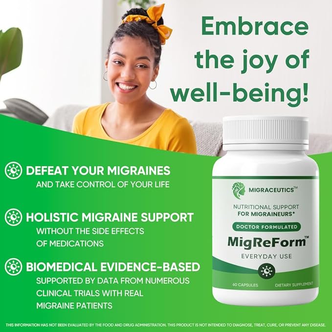 MigReForm | Doctor Formulated Natural Daily Supplement for Migraine Relief Needs | High-Bioavailability Multivitamin with Magnesium | B Vitamins | CoQ10 | Vitamin C & Zinc | for Women, Men, and Kids