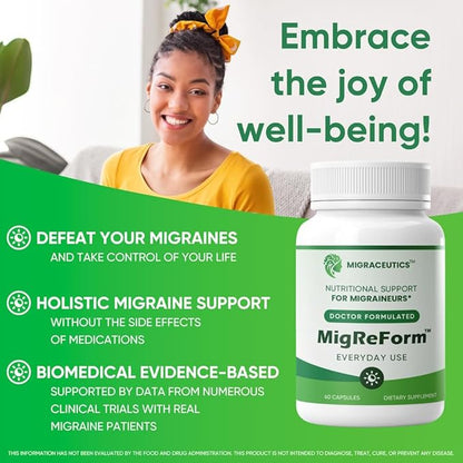 MigReForm | Doctor Formulated Natural Daily Supplement for Migraine Relief Needs | High-Bioavailability Multivitamin with Magnesium | B Vitamins | CoQ10 | Vitamin C & Zinc | for Women, Men, and Kids