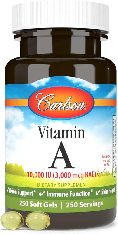 Carlson - Vitamin A, 10000 IU (3000 mcg RAE), Vision Health, 250 Softgels