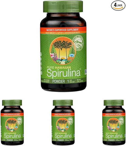 Pure Hawaiian Spirulina Powder Natural Premium Spirulina from Hawaii Vegan, Non-GMO, Immunity Support - Superfood Supplement & Natural Multivitamin, 5 Ounce (Pack of 4)