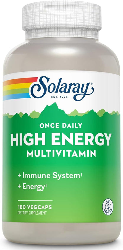SOLARAY Once Daily High Energy Multivitamin for Women and Men - Energy Supplements - Immune Support w/Vitamin C, A, D and E, Vitamin B Complex, Trace Minerals, 60-Day Guarantee, 180 Serv, 180 VegCaps