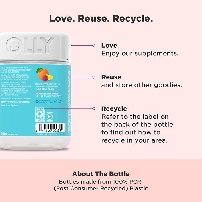 OLLY Essential Prenatal Gummy Multivitamin, Folic Acid, Vitamin D, Omega 3 DHA, Supports Healthy Growth and Brain Development, Citrus Berry - 84 Count