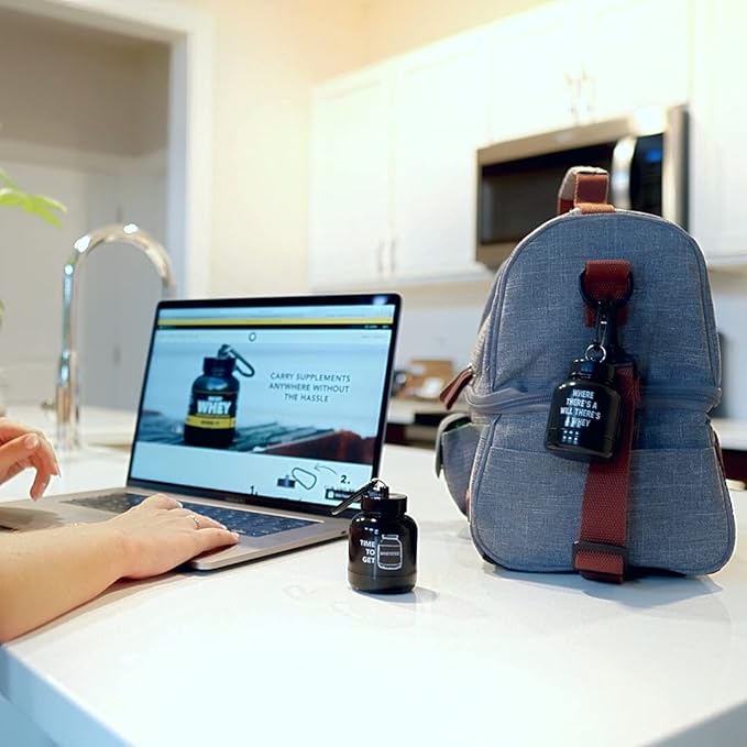 Protein Powder and Supplement Funnel Keychain, Portable to-Go Container for The Gym, Workouts, Fitness, and Travel - TSA Approved, Punny Variety 3-Pack