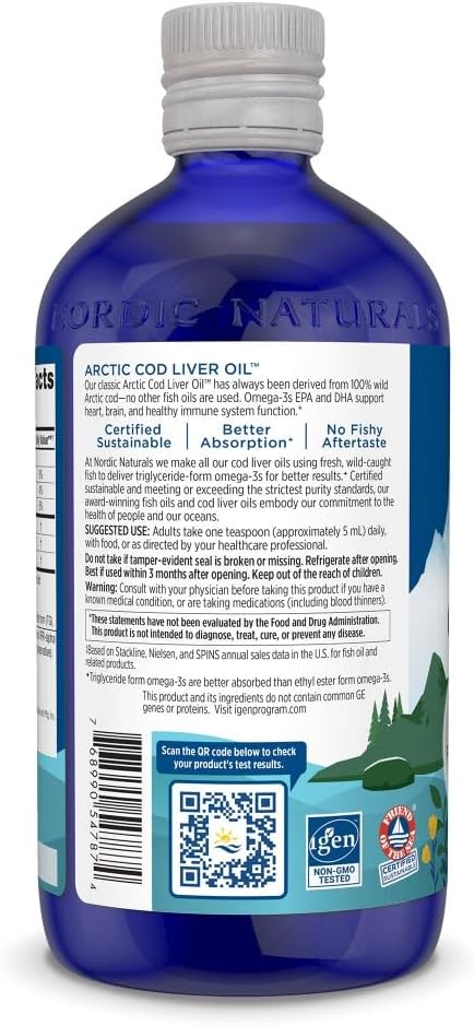 Nordic Naturals Arctic Cod Liver Oil, Orange - 16 oz - 1060 mg Total Omega-3s with EPA & DHA - Heart & Brain Health, Healthy Immunity, Overall Wellness - Non-GMO - 96 Servings