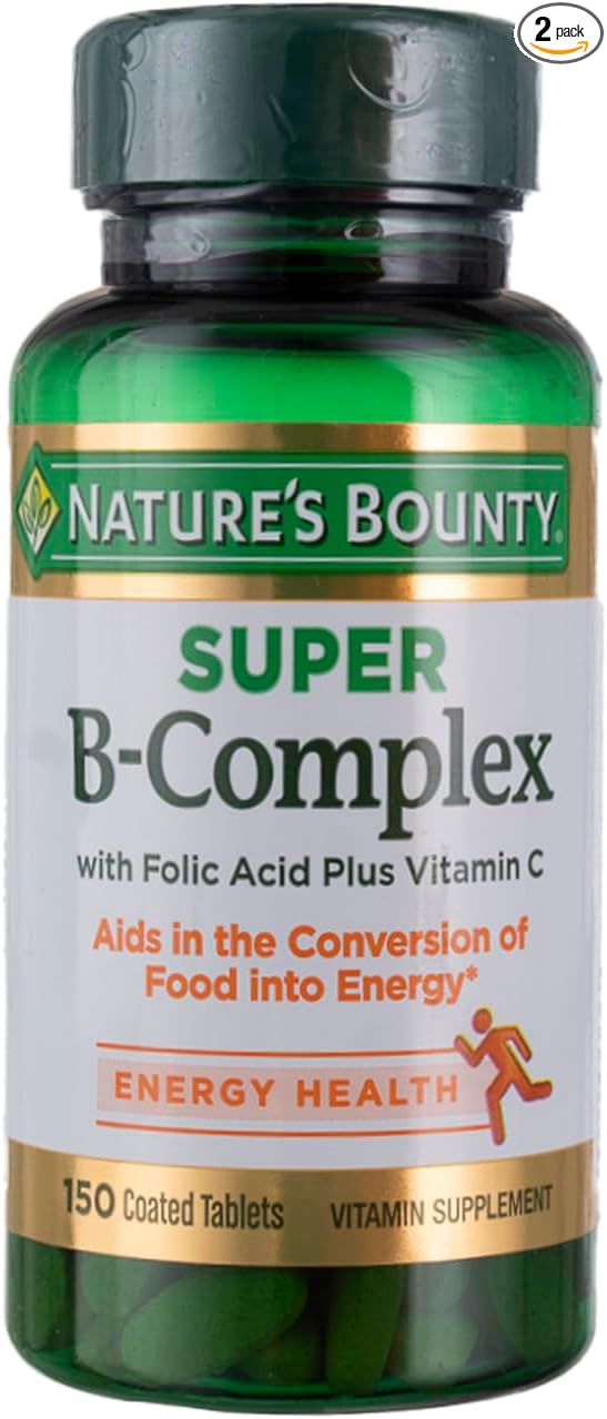Nature's Bounty Super B Complex with Vitamin C & Folic Acid, Immune & Energy Support, 150 Tablets - Pack of 2