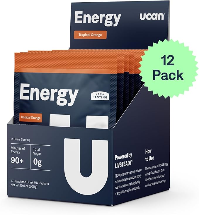 UCAN Energy Powder, Tropical Orange, Keto, Sugar-Free Pre & Post Workout for Men & Women, Non-GMO, Vegan, Gluten-Free, Great for Runners, Gym-Goers and High Performance Athletes (12 Servings, 25g)