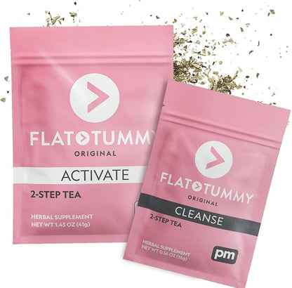 Flat Tummy Tea – 2-step, 4 Week Program – Detox Tea to Boost Energy & Reduce Bloating* - All Natural Detox Cleanse w/ Green Tea, Lemon Balm, Dandelion, Fennel, & More - Digestion support
