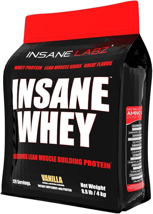 Insane Labz Insane Whey,100% Muscle Building Whey Protein, BCAA Amino Profile, Mass Gainer, Meal Replacement (Vanilla 120 Servings)