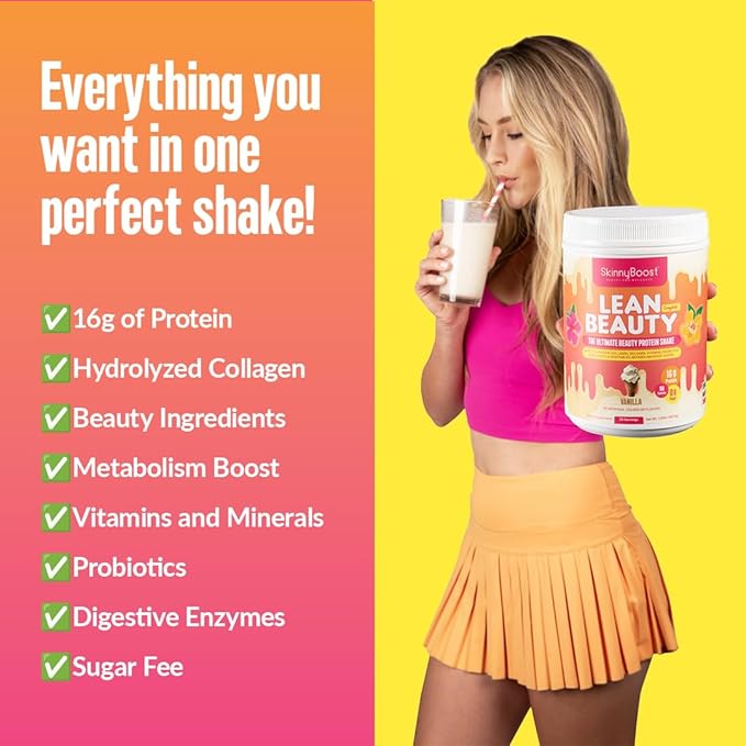 Lean Beauty Shake Protein Powder-Chocolate- Grass Fed Whey Protein, Hydrolyzed Collagen, Beauty Ingredients, Vitamins and Metabolism Support, No Sugars, All Natural, 20 Servings, Made in USA
